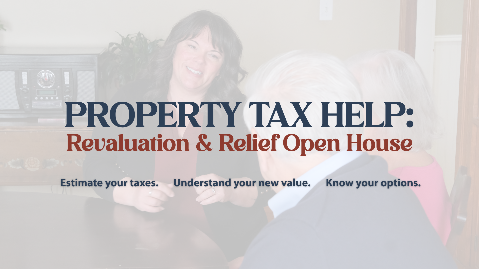 PROPERTY TAX HELP FB event 1 (1) Shanna at a table with an older couple, talking.